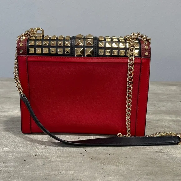Michael Kors Red and Black Studded Crossbody Bag - Picture 3 of 8